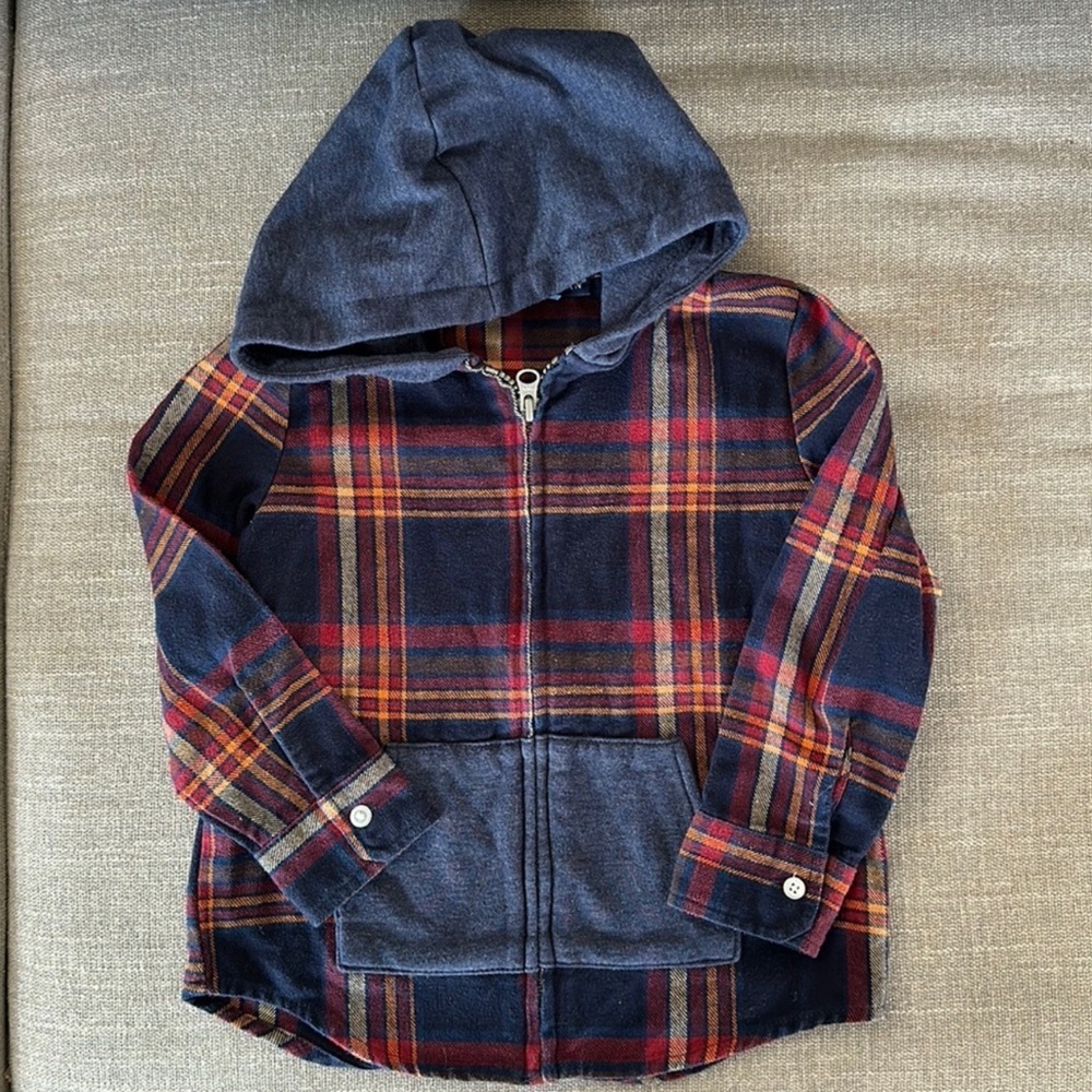 Andy & Evan Blue Plaid Flannel Zip Up Hoodie Size 2T